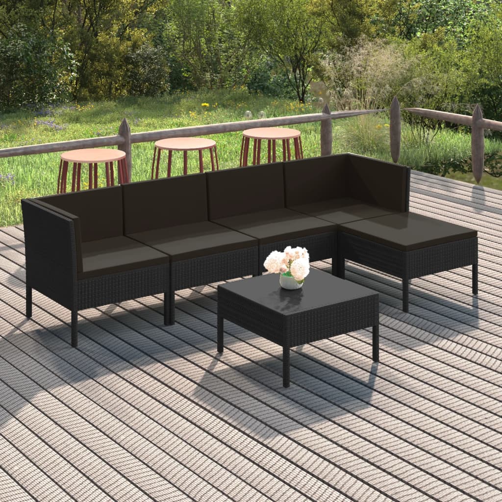 6-tlg. Garten-Lounge-Set mit Auflagen Poly Rattan Schwarz
