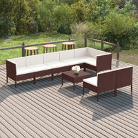 Thumbnail for 9-tlg. Garten-Lounge-Set mit Auflagen Poly Rattan Braun