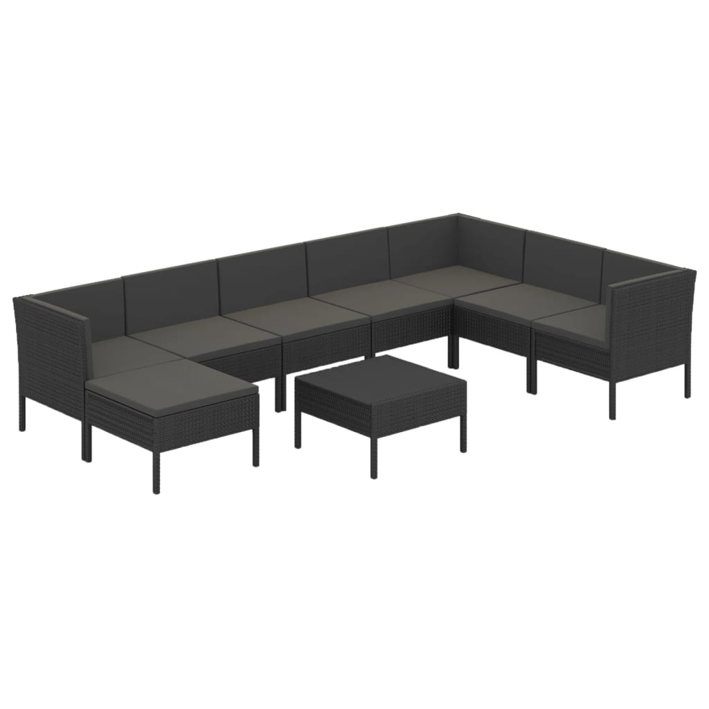 9-tlg. Garten-Lounge-Set mit Auflagen Poly Rattan Schwarz