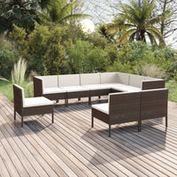 Thumbnail for 9-tlg. Garten-Lounge-Set mit Auflagen Poly Rattan Braun
