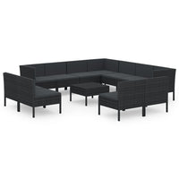 Thumbnail for 12-tlg. Garten-Lounge-Set mit Auflagen Poly Rattan Schwarz