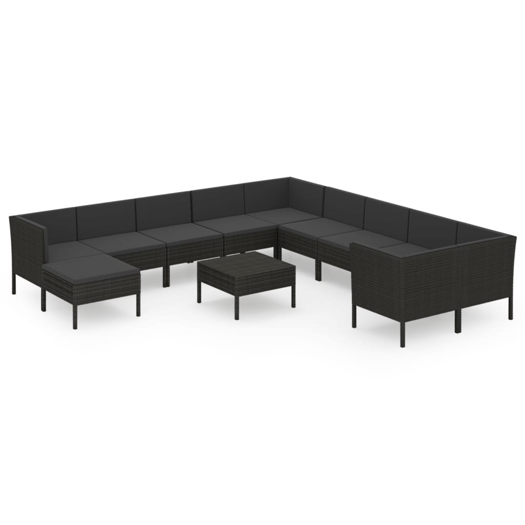 12-tlg. Garten-Lounge-Set mit Auflagen Poly Rattan Schwarz