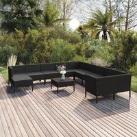 Thumbnail for 12-tlg. Garten-Lounge-Set mit Auflagen Poly Rattan Schwarz