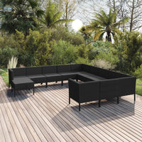 Thumbnail for 12-tlg. Garten-Lounge-Set mit Auflagen Poly Rattan Schwarz