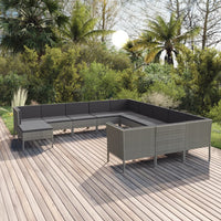 Thumbnail for 12-tlg. Garten-Lounge-Set mit Auflagen Poly Rattan Grau
