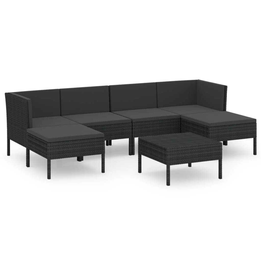 7-tlg. Garten-Lounge-Set mit Auflagen Poly Rattan Schwarz