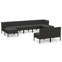 Thumbnail for 9-tlg. Garten-Lounge-Set mit Auflagen Poly Rattan Schwarz