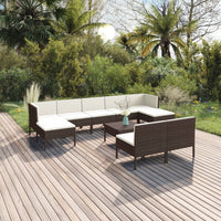 Thumbnail for 10-tlg. Garten-Lounge-Set mit Auflagen Poly Rattan Braun