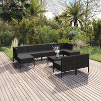Thumbnail for 10-tlg. Garten-Lounge-Set mit Auflagen Poly Rattan Schwarz