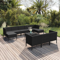 Thumbnail for 11-tlg. Garten-Lounge-Set mit Auflagen Poly Rattan Schwarz