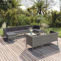 Thumbnail for 11-tlg. Garten-Lounge-Set mit Auflagen Poly Rattan Grau