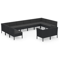 Thumbnail for 12-tlg. Garten-Lounge-Set mit Auflagen Poly Rattan Schwarz