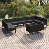 Thumbnail for 12-tlg. Garten-Lounge-Set mit Auflagen Poly Rattan Schwarz