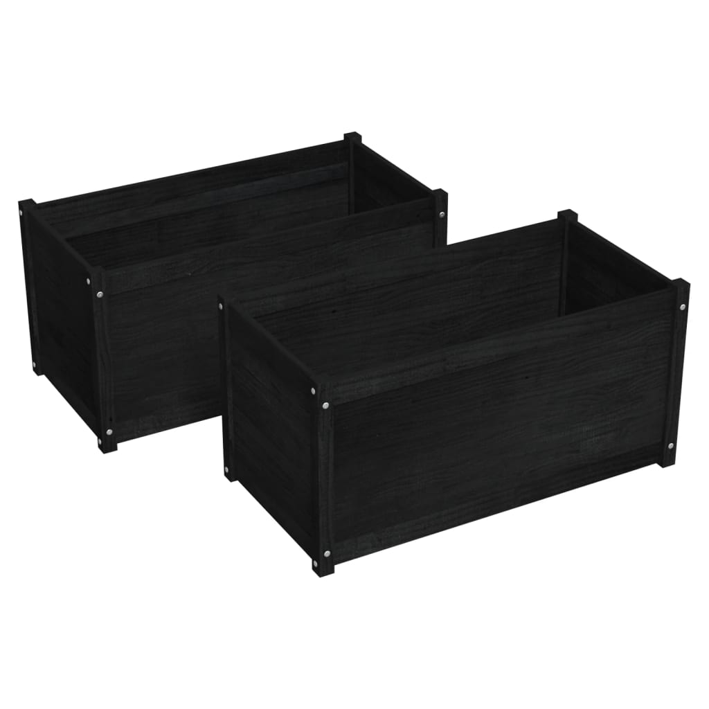 Pflanzkübel 2 Stk. Schwarz 100x50x50 cm Massivholz Kiefer
