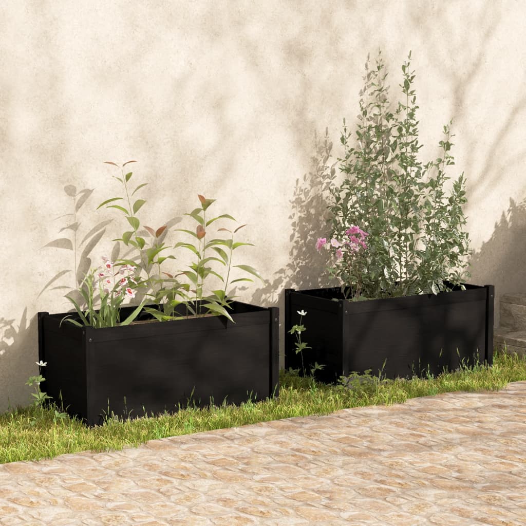 Pflanzkübel 2 Stk. Schwarz 100x50x50 cm Massivholz Kiefer