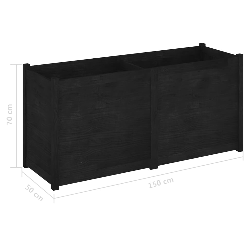 Pflanzkübel Schwarz 150x50x70 cm Massivholz Kiefer