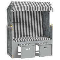 Thumbnail for Strandkorb mit Dach Poly Rattan und Massivholz Grau & Weiß