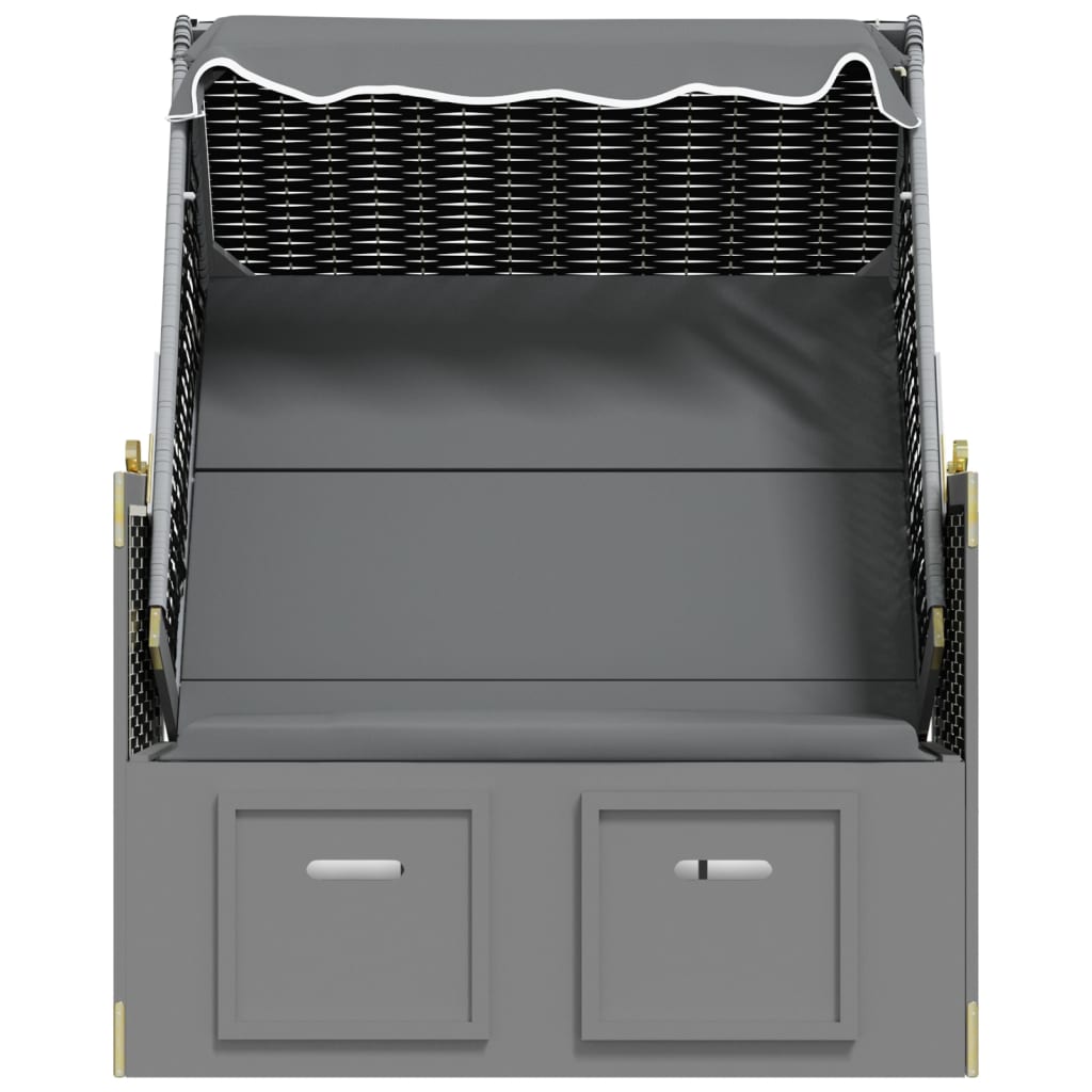 Strandkorb mit Dach Poly Rattan & Massivholz Anthrazit Schwarz