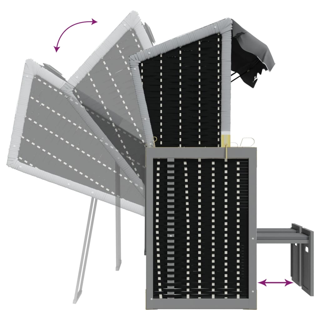 Strandkorb mit Dach Poly Rattan & Massivholz Anthrazit Schwarz