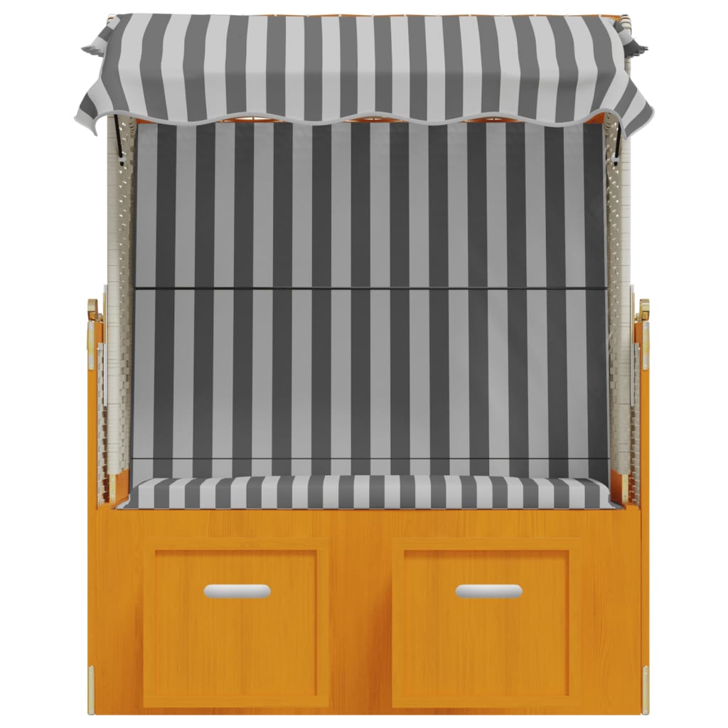 Strandkorb mit Dach Poly Rattan und Massivholz Weiß & Grau