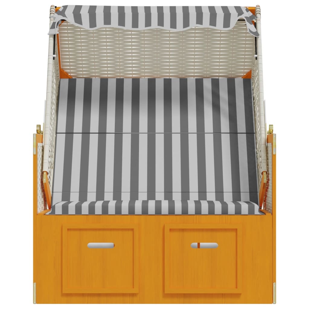 Strandkorb mit Dach Poly Rattan und Massivholz Weiß & Grau