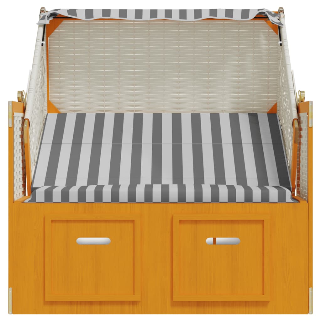 Strandkorb mit Dach Poly Rattan und Massivholz Weiß & Grau