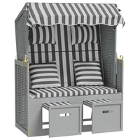 Thumbnail for Strandkorb mit Kissen Poly Rattan und Massivholz Grau & Weiß