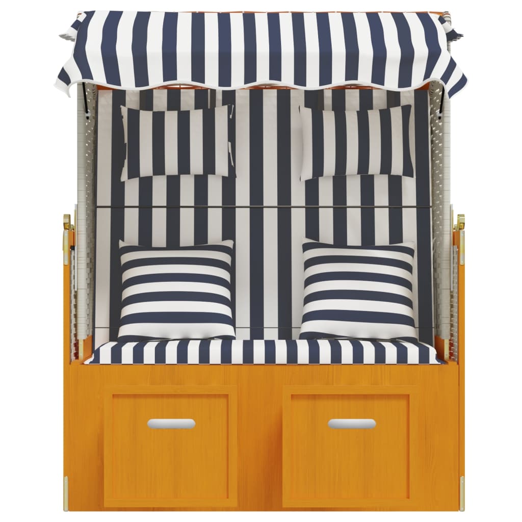Strandkorb mit Kissen Poly Rattan und Massivholz Weiß & Blau