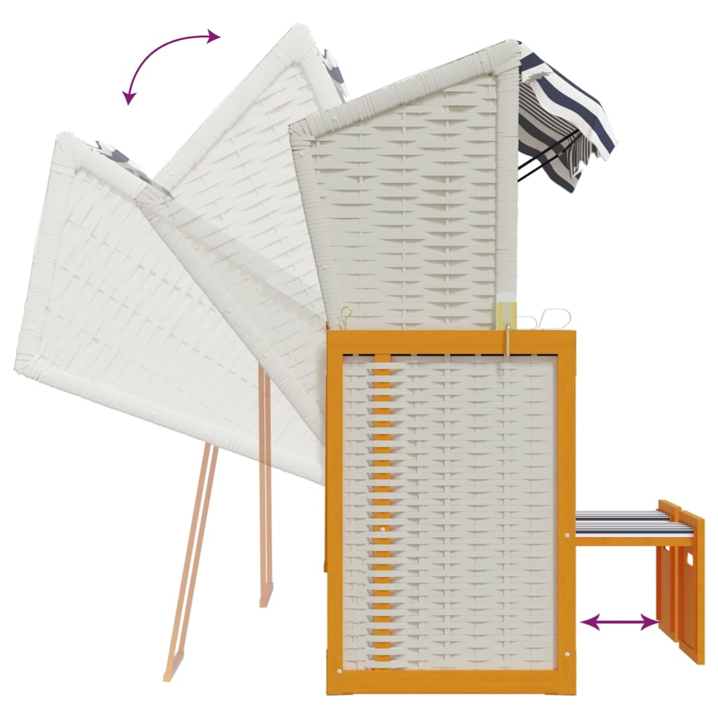 Strandkorb mit Kissen Poly Rattan und Massivholz Weiß & Blau