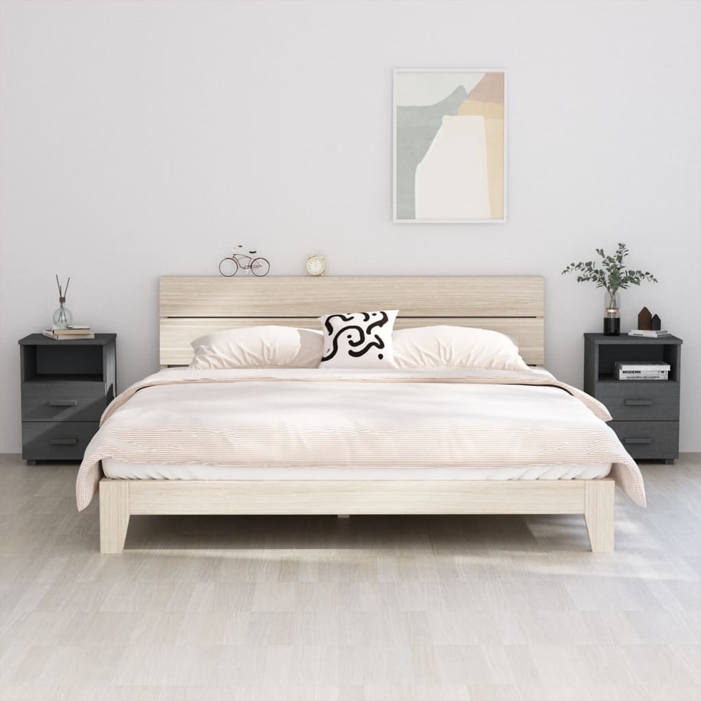 Nachttische 2 Stk. Dunkelgrau 40x35x62 cm Massivholz Kiefer