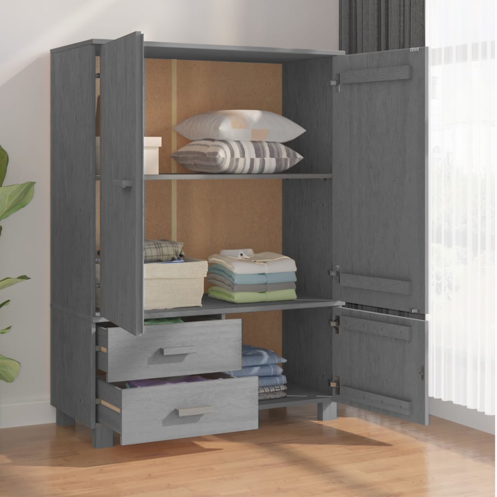 Kleiderschrank Dunkelgrau 99x45x137 cm Massivholz Kiefer