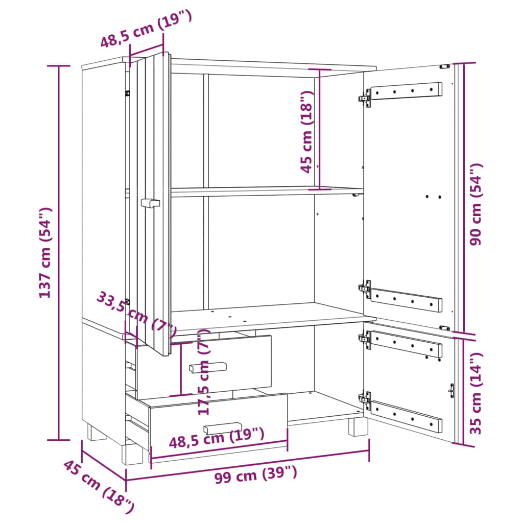 Kleiderschrank Dunkelgrau 99x45x137 cm Massivholz Kiefer