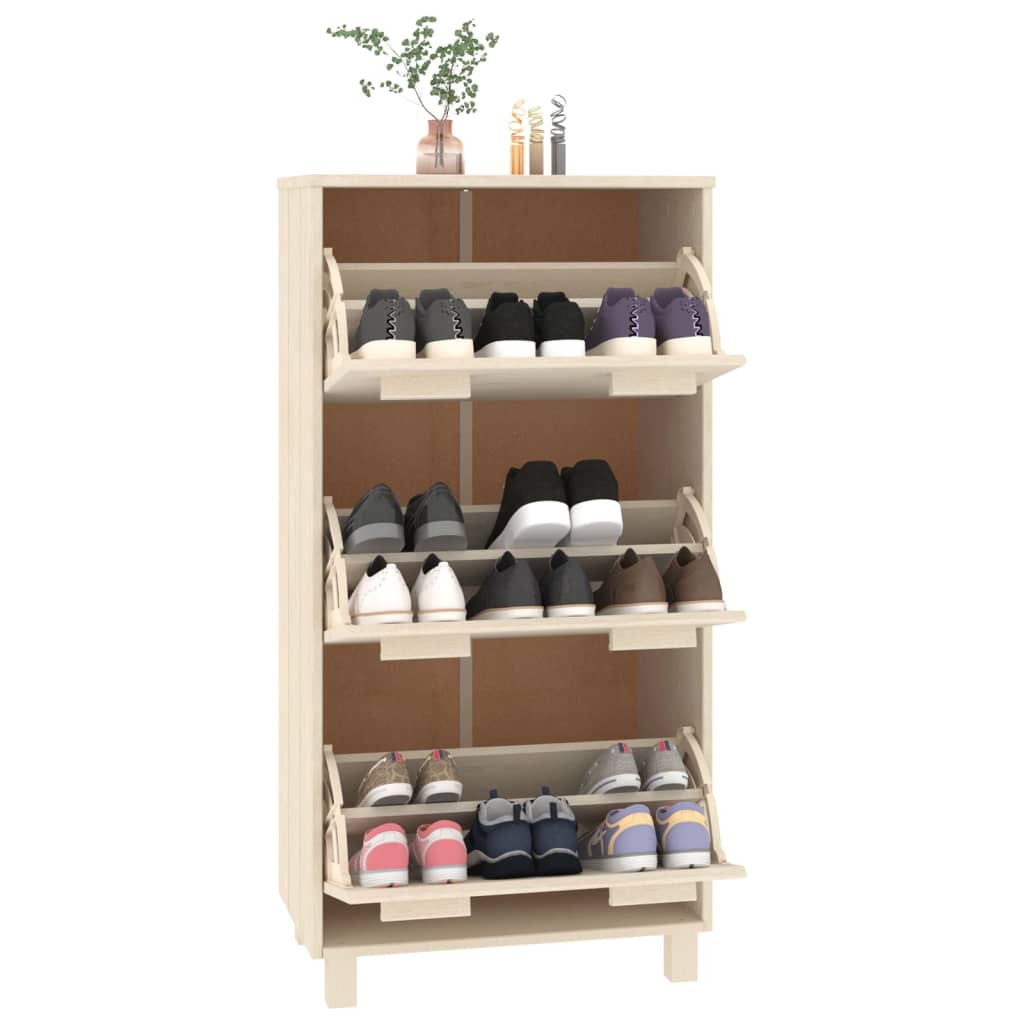 Schuhschrank Honigbraun 59,5x35x117 cm Massivholz Kiefer