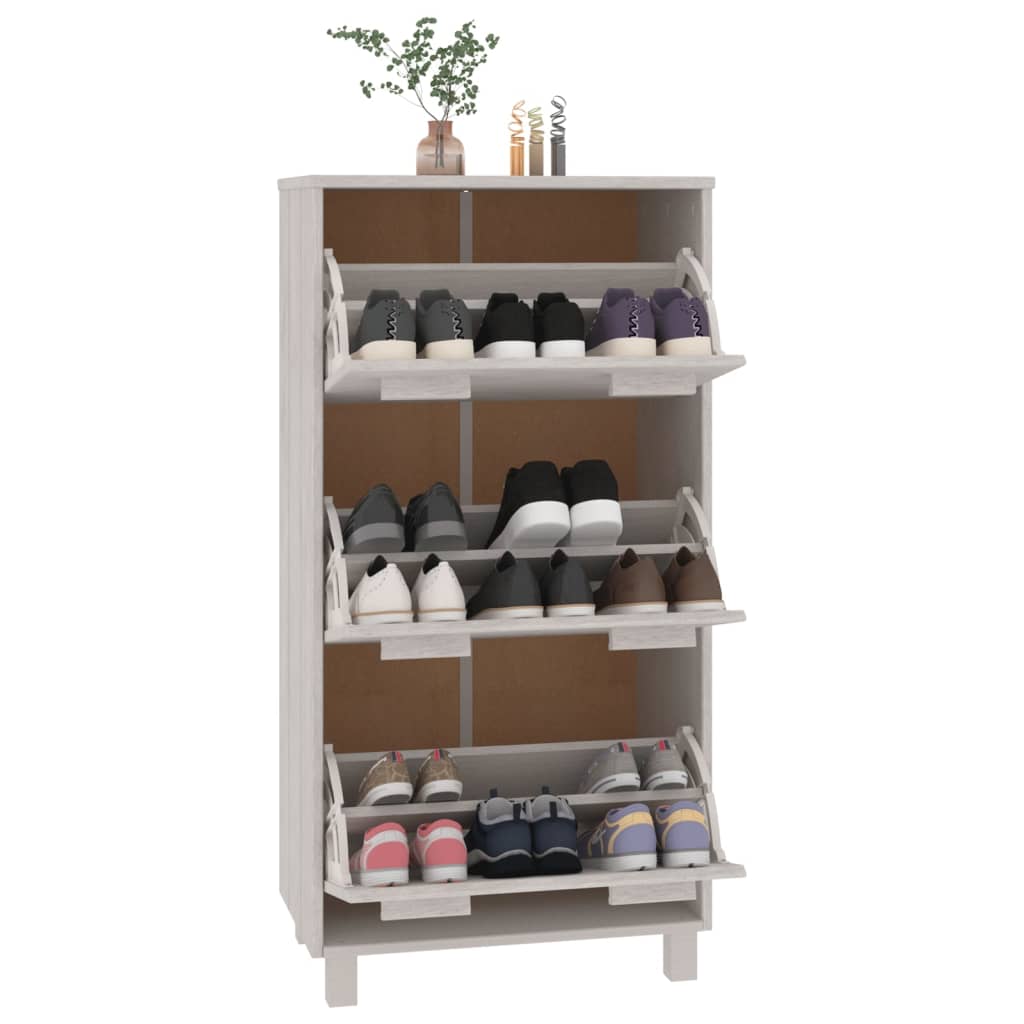 Schuhschrank Weiß 59,5x35x117 cm Massivholz Kiefer