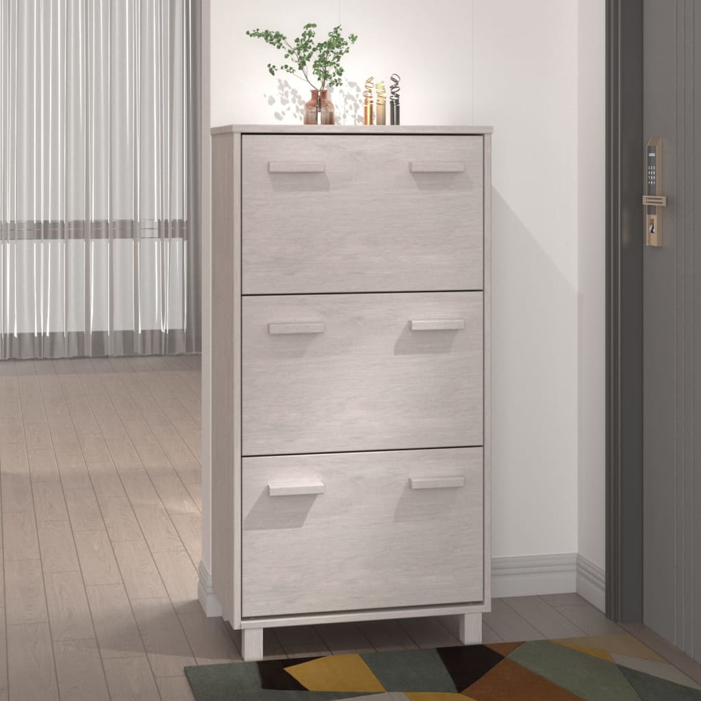 Schuhschrank Weiß 59,5x35x117 cm Massivholz Kiefer