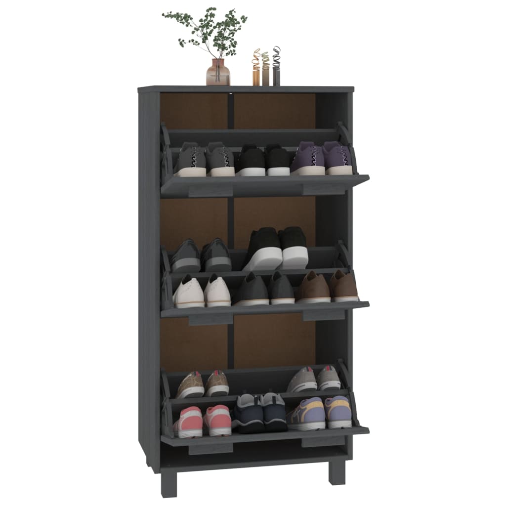 Schuhschrank Dunkelgrau 59,5x35x117 cm Massivholz Kiefer