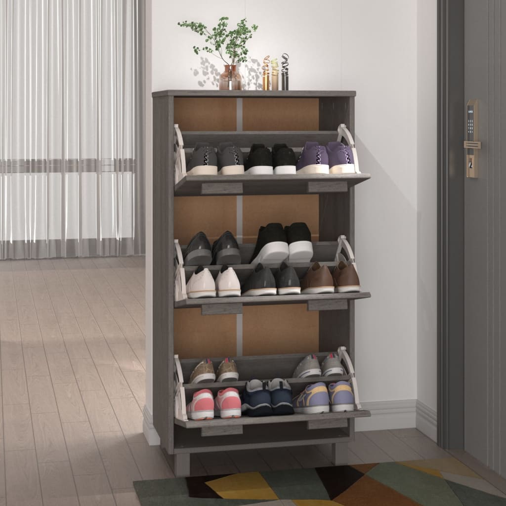 Schuhschrank Hellgrau 59,5x35x117 cm Massivholz Kiefer