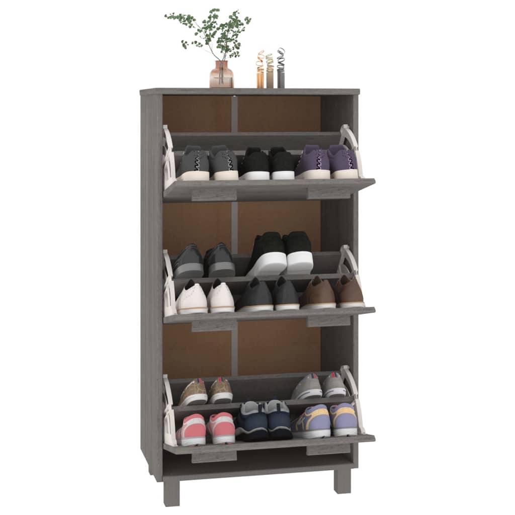 Schuhschrank Hellgrau 59,5x35x117 cm Massivholz Kiefer