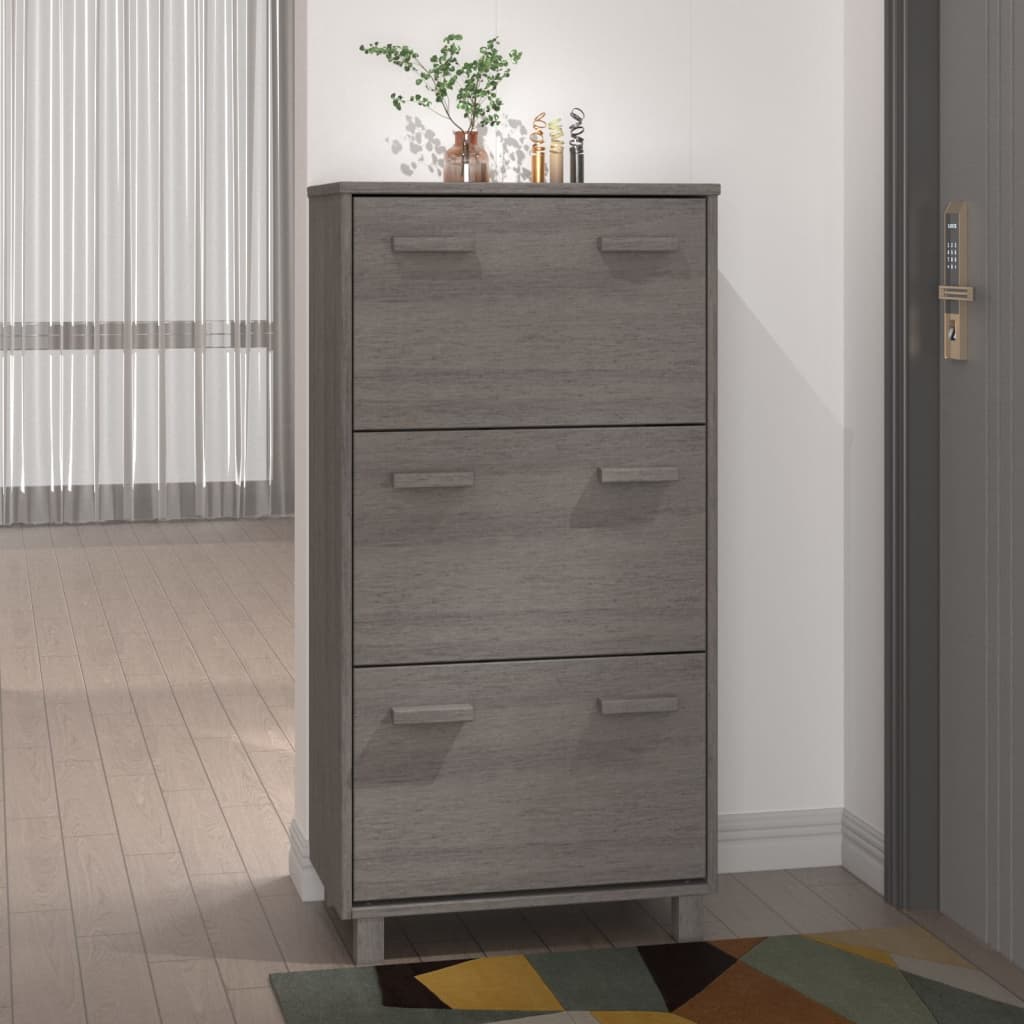 Schuhschrank Hellgrau 59,5x35x117 cm Massivholz Kiefer