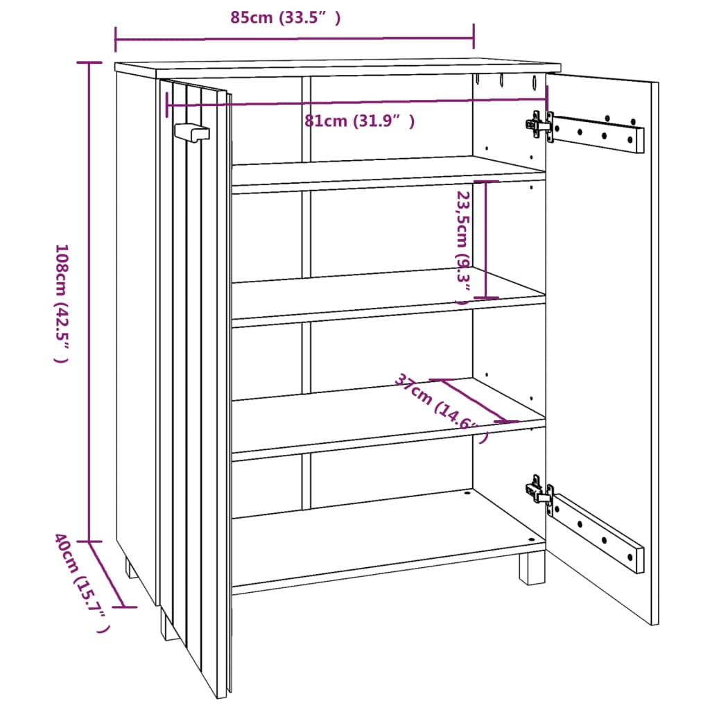 Schuhschrank Dunkelgrau 85x40x108 cm Massivholz Kiefer