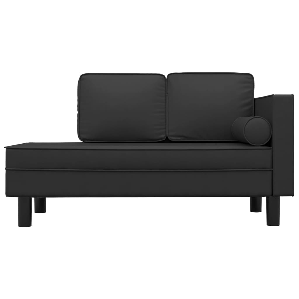 Chaiselongue mit Kissen und Nackenrolle Schwarz Kunstleder