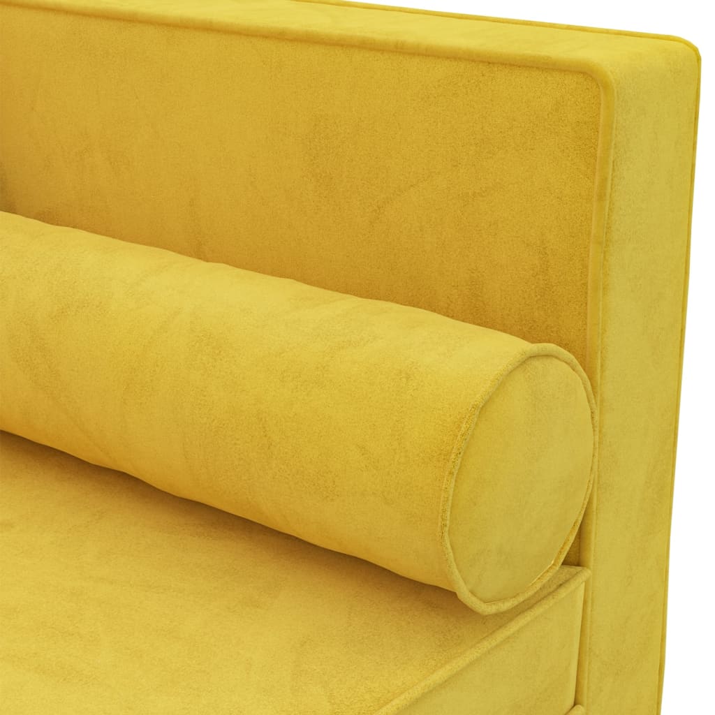 Chaiselongue mit Kissen und Nackenrolle Gelb Samt
