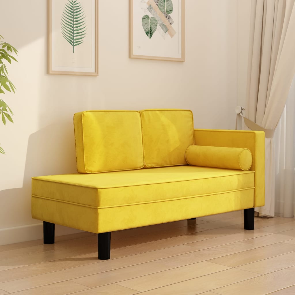 Chaiselongue mit Kissen und Nackenrolle Gelb Samt
