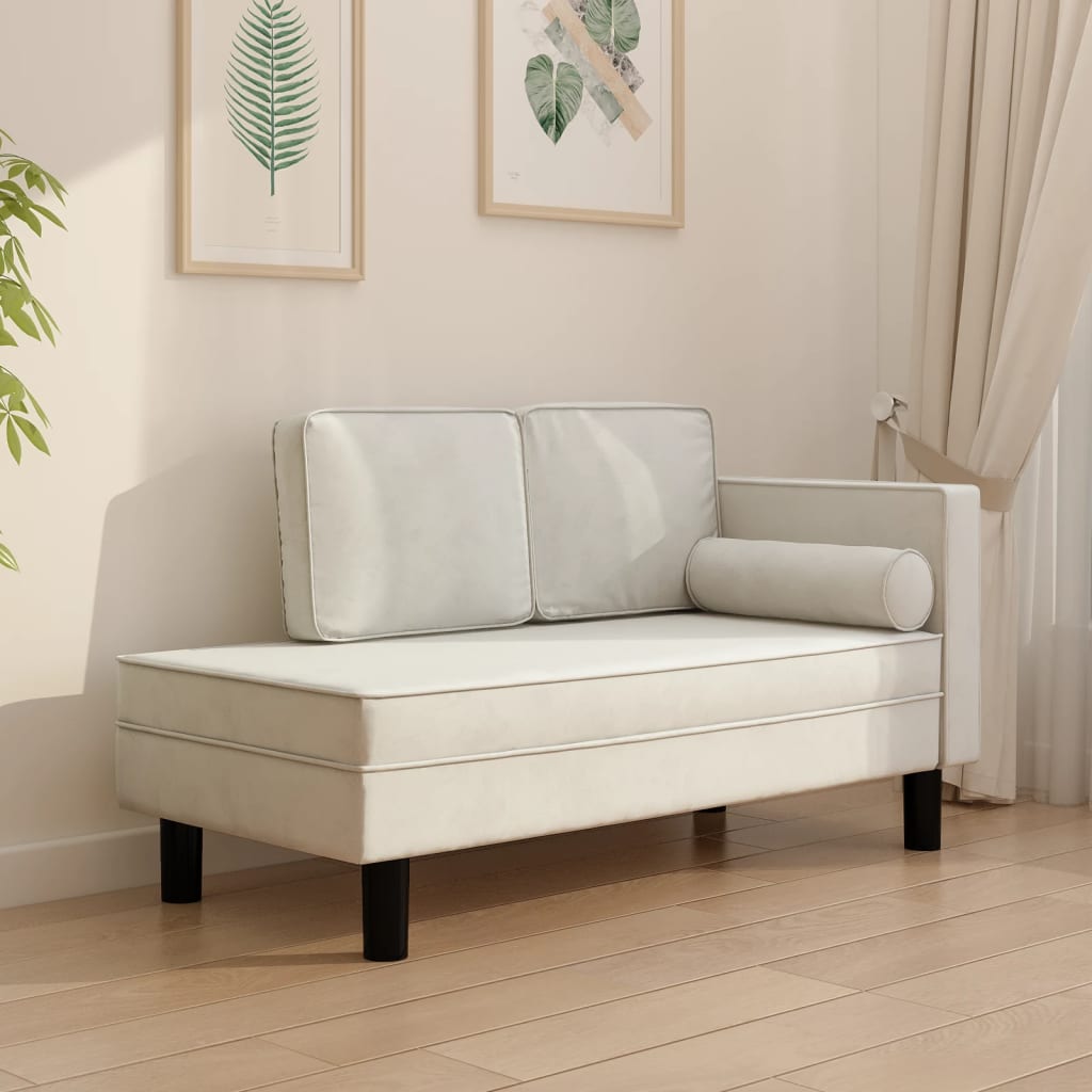 Chaiselongue mit Kissen und Nackenrolle Creme Samt