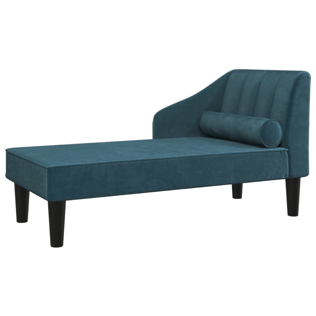 Chaiselongue mit Nackenrolle Blau Samt