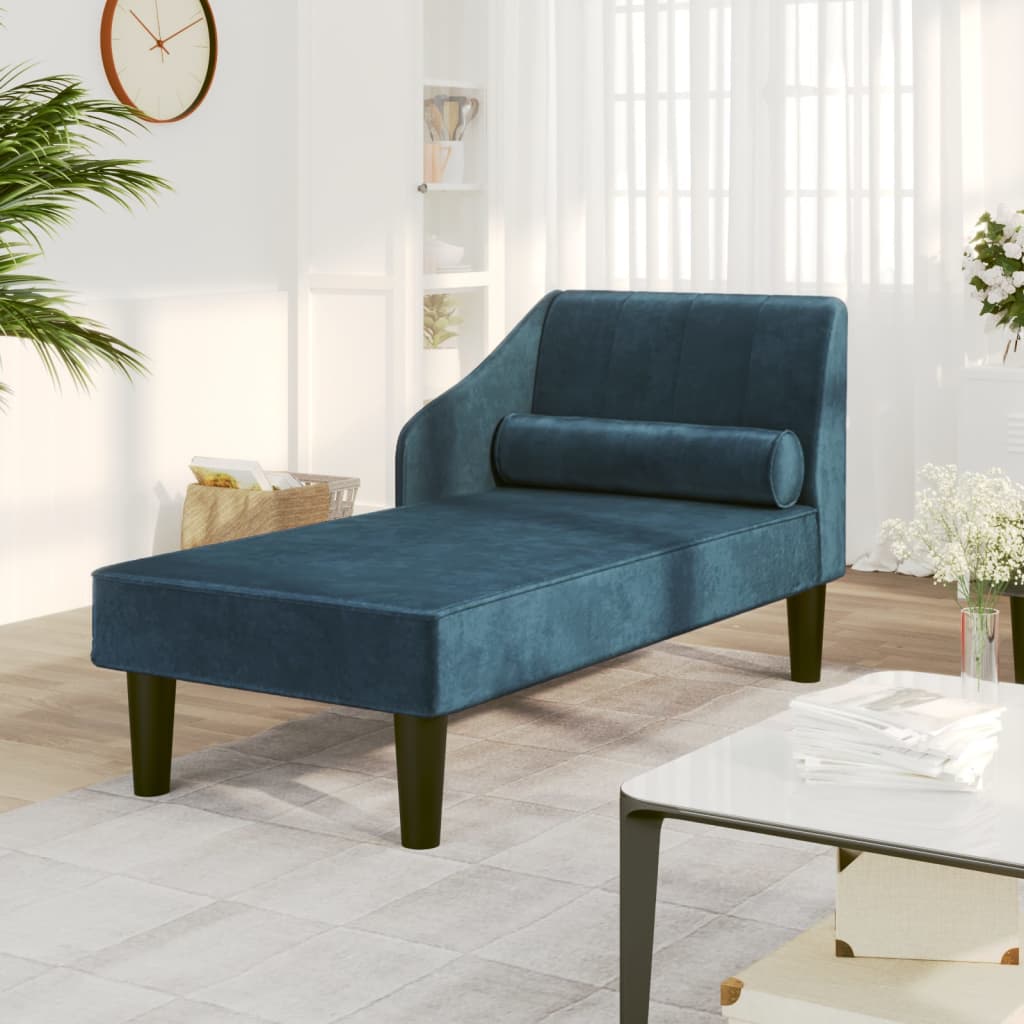 Chaiselongue mit Nackenrolle Blau Samt