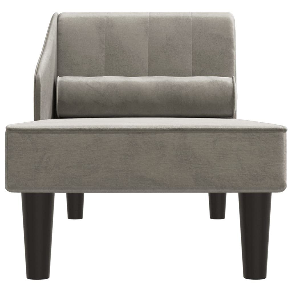 Chaiselongue mit Nackenrolle Hellgrau Samt