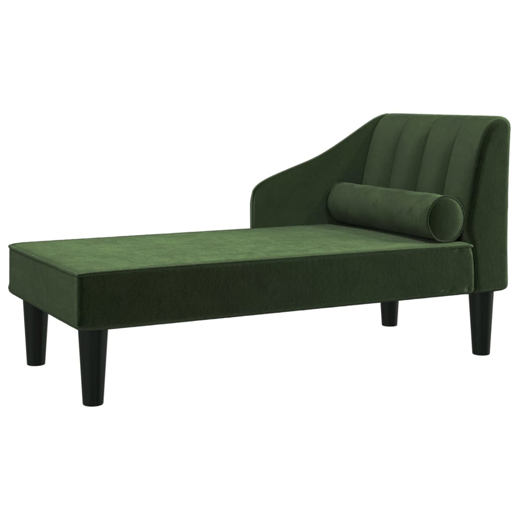 Chaiselongue mit Nackenrolle Dunkelgrün Samt
