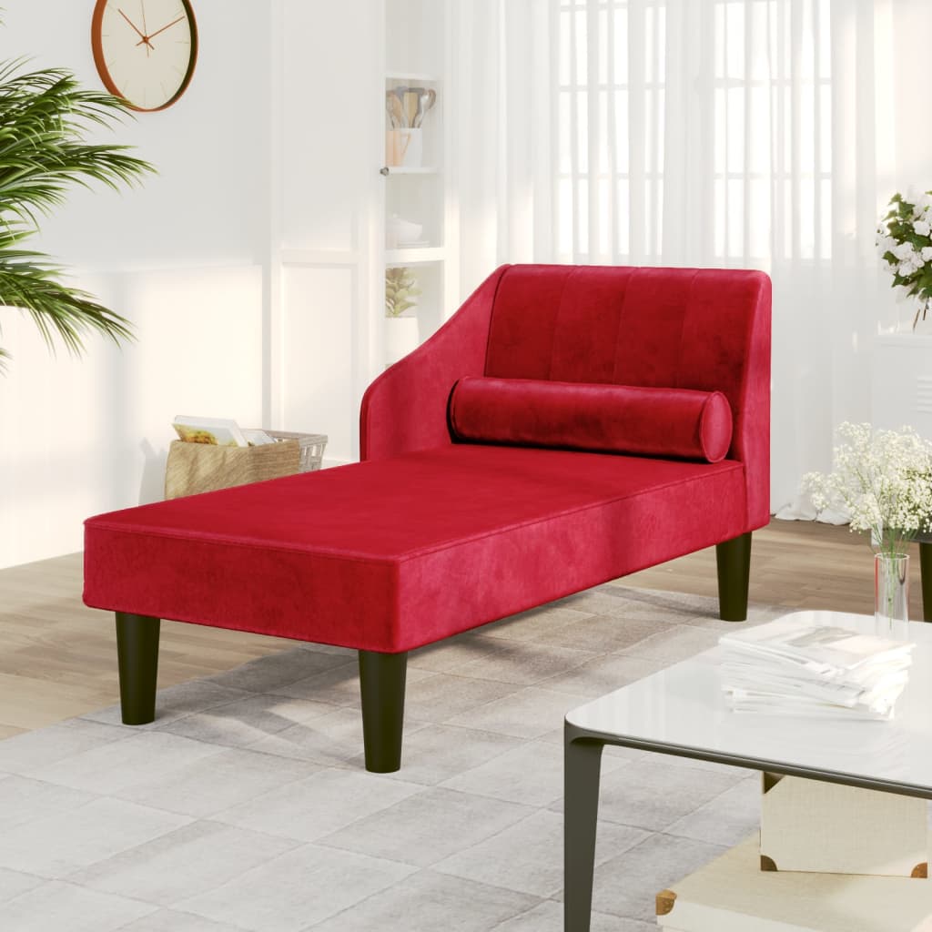 Chaiselongue mit Nackenrolle Weinrot Samt