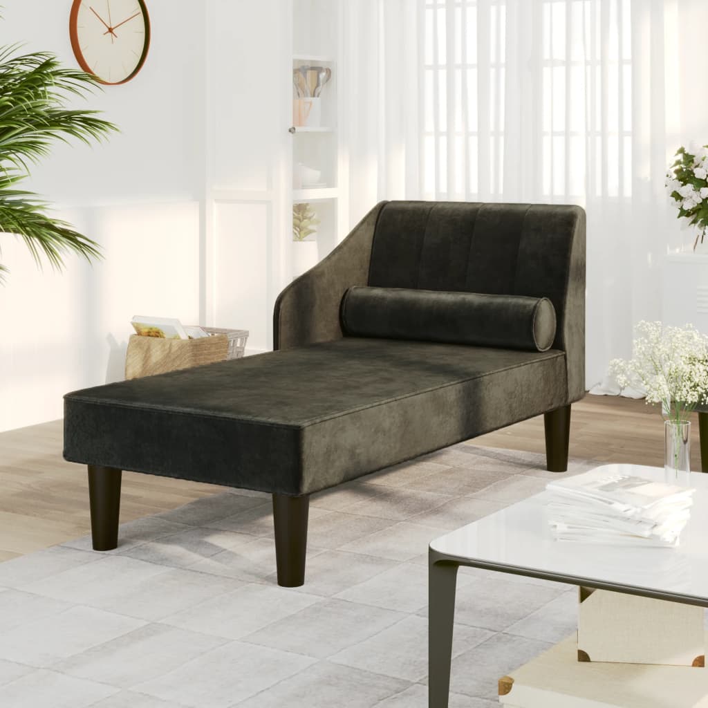 Chaiselongue mit Nackenrolle Schwarz Samt